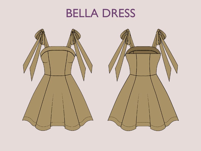 Bow straps dress pattern | Women dress sewing pattern | Bow Mini dress sewing pattern | PDF Sewing pattern | 15-sizes | prom dress pattern