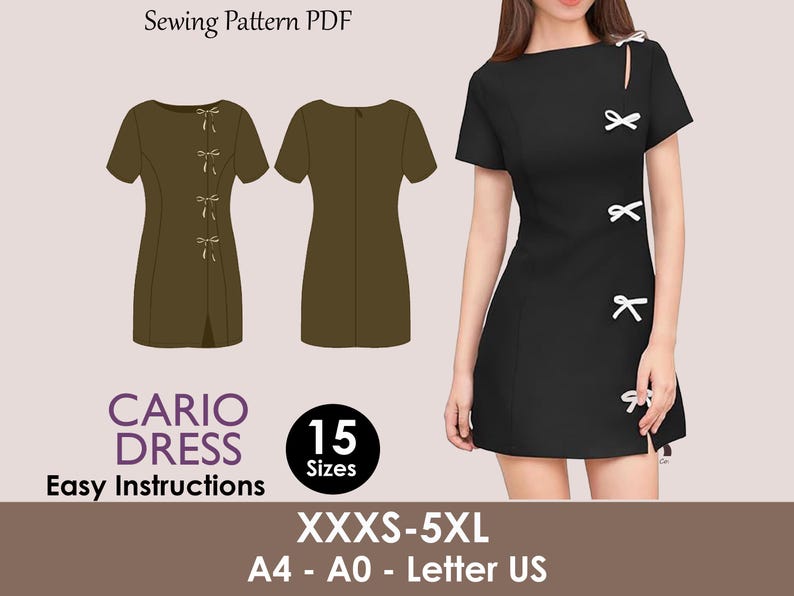 CARIO Dress - Short dress| Korean dress | Women dress pattern| Stylish| one piece | Fancy| birthday wedding sewing pattern pdf