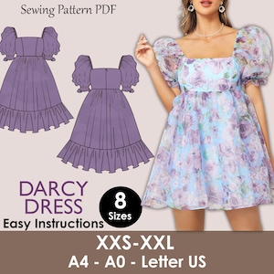 DARCY Dress - Puffy dress| Selkie dress | Prom dress | Women puffy sleeve| barbie dress| one piece | square neckline | sewing pattern pdf