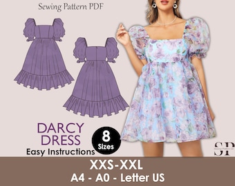 DARCY Dress - Puffy dress| Selkie dress | Prom dress | Women puffy sleeve| barbie dress| one piece | square neckline | sewing pattern pdf
