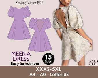 MEENA dress- cutout back dress | puffy sleeve |  | Women dress pattern | wedding dress prom| fairy dress| sewing pattern robe patron couture