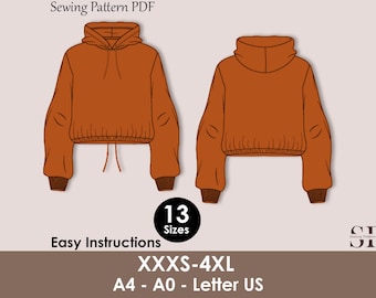 Crop Top Hoodie Sewing Pattern PDF | Women’s Cropped Sweatshirt Pattern | Easy Hoodie Pattern