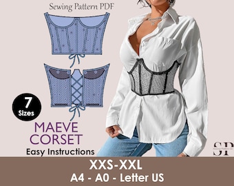 MAEVE Corset - Unterbrustkorsett | Korsett Schnittmuster | Frauen Top Zigzag zurück Faden Krawatte , Bustier Top, Frauen Top digitales Schnittmuster PDF