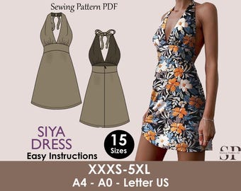 SIYA dress- backless bustier dress | Halter neck tie | deep v neck | Women summer dress pattern| sewing pattern bustier patron de couture