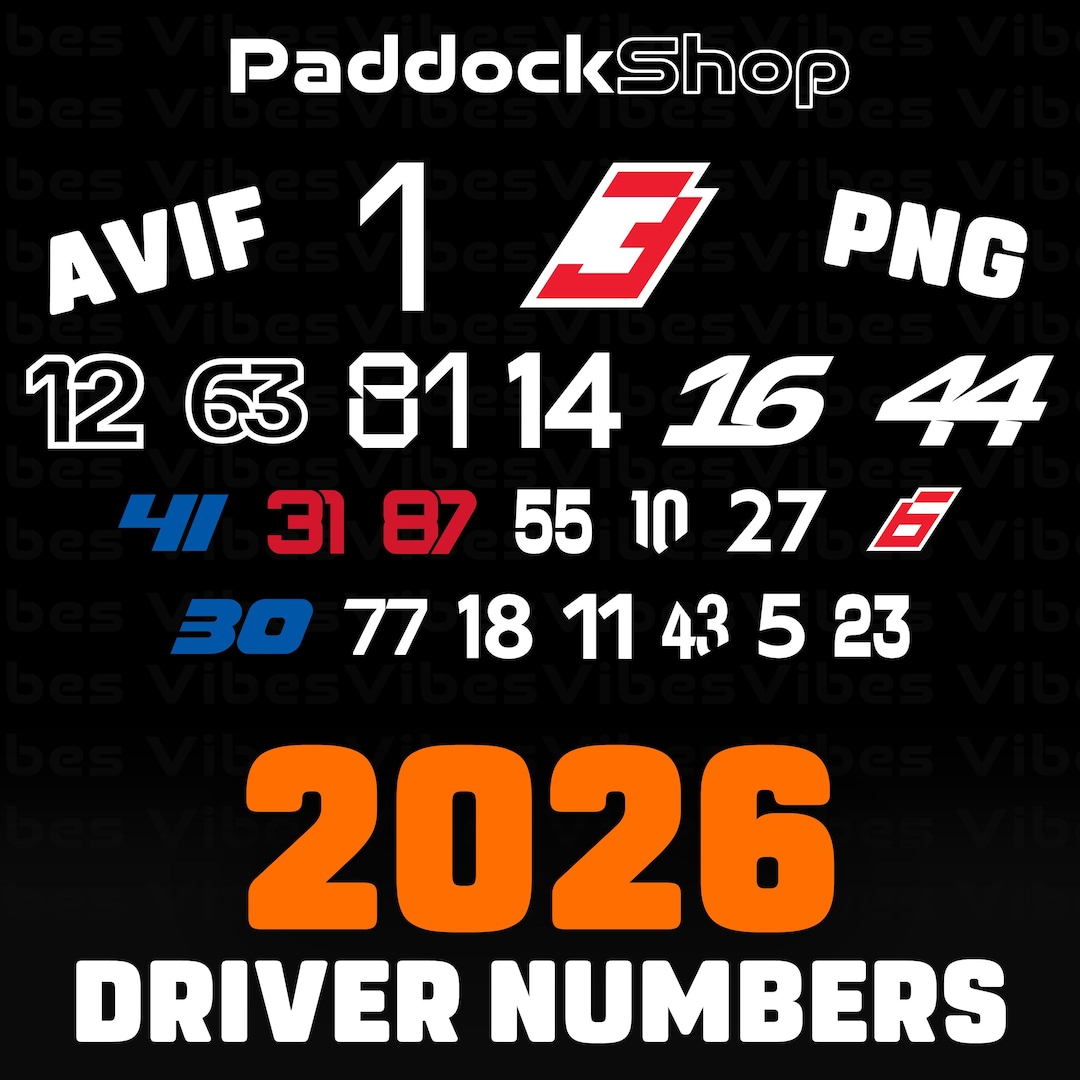 F1 Driver Numbers PNG & AVIF: 2026 Formula 1 Racing Graphics (digital ...