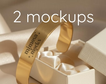 Gold Cuff Bracelet Mockup, Engraving Jewelry POD (Digital Download)