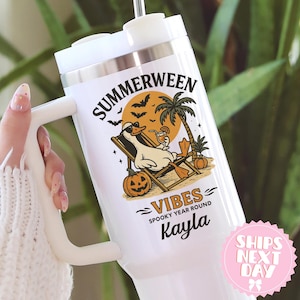 Summerween Goose Tumbler with Handle: Halloween in Summer Travel Mug