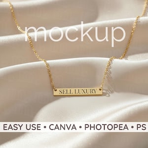 Gold Bar Necklace Mockup - Printify Jewelry Mockup (PNG)
