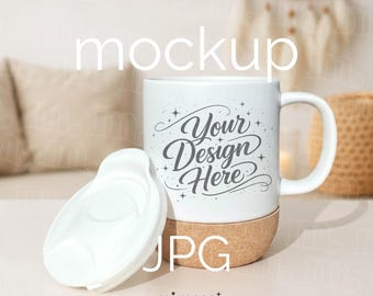 Mockup Cork Mug with Lid White Mock up Korktasse (JPG)