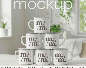 Enamel Camping Mug Mockup, White PNG (Digital Download)