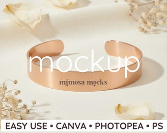 Mockup di bracciale rigido in oro rosa POD Jewelry Mock Up (PNG)