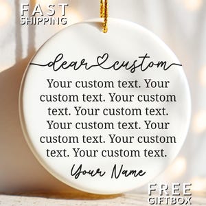 Custom Text Ornament Custom Ceramic Ornament Custom Message Ornament Personalized Text Holiday Gift Idea for Friend Circle Ceramic Keepsake
