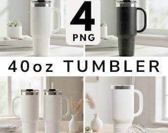 40oz Tumbler Mockup Set, Black and White (PNG)