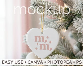 Christmas Heart Ornament Mockup, Ceramic Ornament Mock Up (PNG)