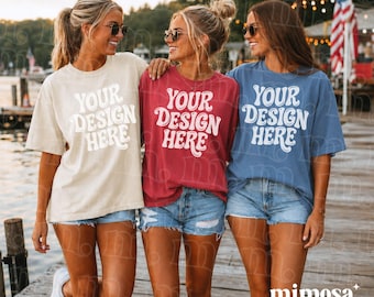 Comfort Colors 1717 Group Mockup 4th of July — Ivory Crimson Blue Jean CC1717 Matching Mock
