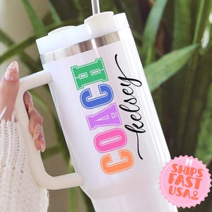 Coach Tumbler Gift for Coach Name Travel Mug Thank you Gift Team Coach Appreciation Gift Sport Coach Cup with Handle Trainer Gift Idea
