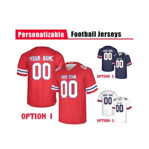 Custom Football Jersey, New England Patriots, Red Navy White, Custom Game Jersey, American Football Jersey - Adult