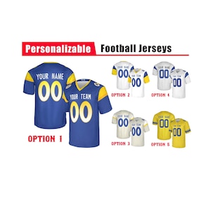 Camiseta de fútbol americano personalizada Los Angeles Navy Gold para niños y adultos – Camiseta con nombre y número personalizados