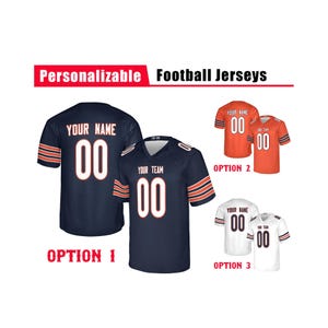 Custom Football Jersey, Chicago Bears, Navy Orange White, Custom Game Jersey, American Football Jersey - Adult