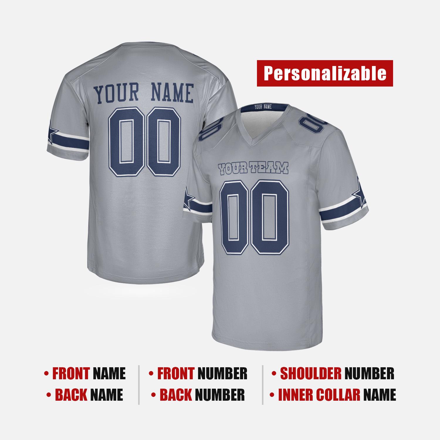 Discover Custom Dallas Cowboys American Football Jersey, Gray, Inverted Legend, Adult Sizes
