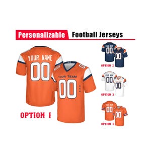 Custom Denver Broncos Football Jersey, Navy Orange White, Adult Sizes