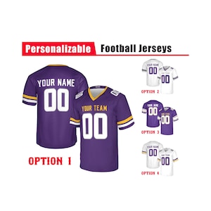 Camiseta de fútbol americano personalizada de los Minnesota Vikings, blanca y morada, tallas para adultos