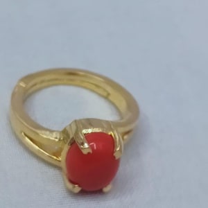 Red Coral Ring: Adjustable Silver Band, Boho Gemstone Jewelry