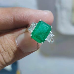 925 Sterling Silver Emerald Ring: May Birthstone, Green Panna Gemstone Ring Woman Ring Promise Ring Trending Ring