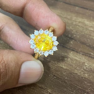 Yellow Sapphire Ring: Gold Plated Sterling Silver, September Birthstone