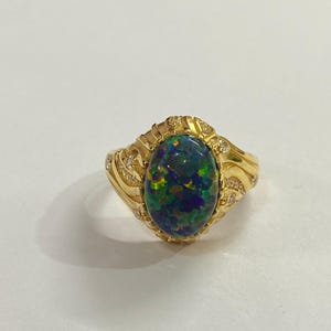14K vergulde zwarte opaalring: handgemaakte sterlingzilveren herenring