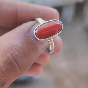 Red Coral Ring: 925 Sterling Silver, Boho Style