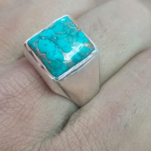 Emerald Cut Turquoise Ring: Two-Tone 925 Sterling Silver Men&#39;s Statement Ring