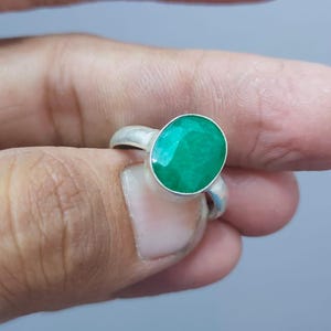 925 Sterling Silver Emerald Ring: Oval Green Gemstone, May Birthstone