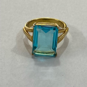 Aquamarine Statement Ring: Rectangle March Birthstone, Sterling Silver
