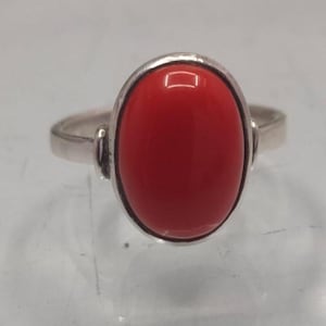 Red Coral Ring: 6.50 Ct Moonga Gemstone, Sterling Silver, Boho Style