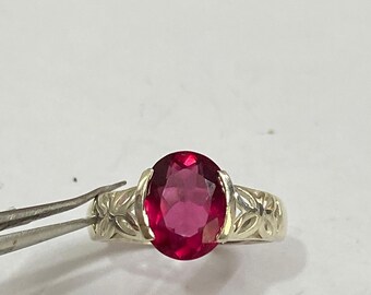 Oval Red Ruby Ring, 5.50 Carat Sterling Silver Statement, July Birthstone Handmade Ring