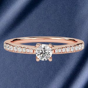 Moissanite 14K Rose Gold Engagement Ring: Dainty Sterling Silver Wedding Jewelry