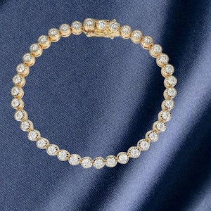 5CT Round Moissanite Tennis Bracelet: 14K Yellow Gold, Sterling Silver