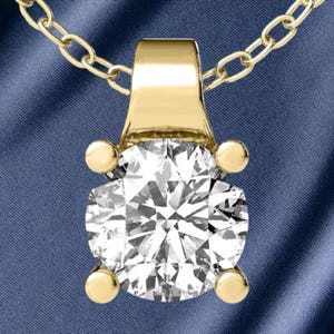GRA Certified Moissanite Solitaire Pendant: 14K Yellow Gold, Sterling Silver