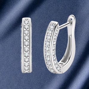 Créoles Moissanite Huggie : or blanc 14 carats et argent sterling