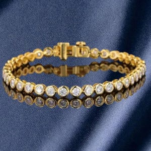 Diamond/Moissanite Tennis Bracelet: 14K Yellow Gold & Sterling Silver