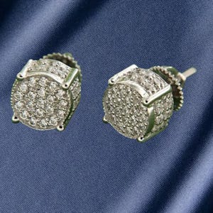 Boucles d'oreilles rondes en moissanite VVS1 diamants minimalistes homme or jaune 14 carats vissés Cadeau pour elle / lui Boucles d'oreilles en argent sterling 925