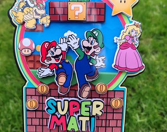 Super Mario inspired personalised cake topper