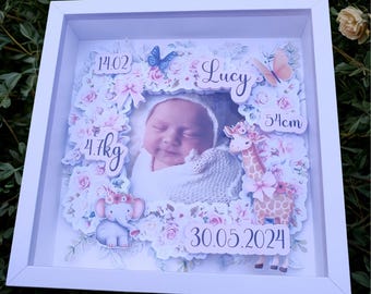 Personalized Baby Girl Frame: Newborn Nursery Decor, Birth Details Gift