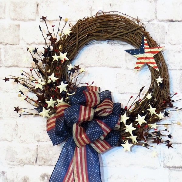 Patriotic Wreath,  4th of July Wreath, Memorial Day Wreath, Patriotic Wreath For Front Door, Patriotic Wreath With Stars, Americana Wreath