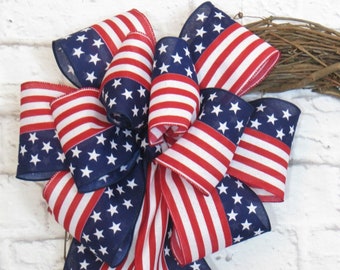 Patriotic Bow, Large Patriotic Bow, USA Flag Bow, Patriotic Decor, Red White and Blue Bow, Memorial Day Decor, 4th of July Decor