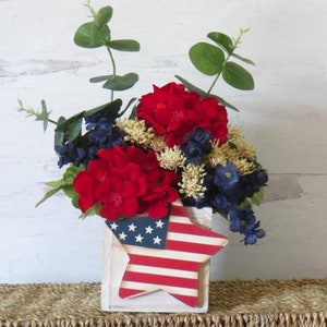 Summer Floral Arrangement, Patriotic Decor, Small Shelf Arrangement, Decor For Desk, Summer Hostess Gift, Rustic Americana Decor image 5