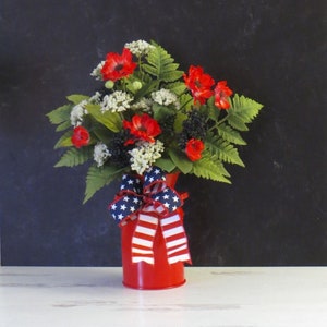 Patriotic Arrangement, Milk Can Arrangement, Red White and Blue Decor, Americana Decor, Summer Floral Arrangement, Stars and Stripes image 1