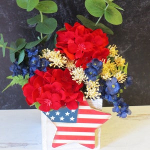 Summer Floral Arrangement, Patriotic Decor, Small Shelf Arrangement, Decor For Desk, Summer Hostess Gift, Rustic Americana Decor image 8