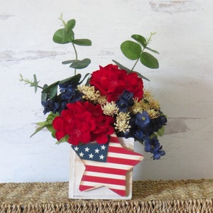 Summer Floral Arrangement, Patriotic Decor, Small Shelf Arrangement, Decor For Desk, Summer Hostess Gift, Rustic Americana Decor image 6